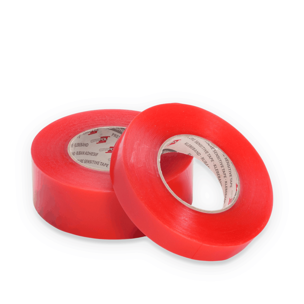 Bandă dublu adezivă ORABOND 1391PP pe PET 160 microni liner roșu | Printcenter