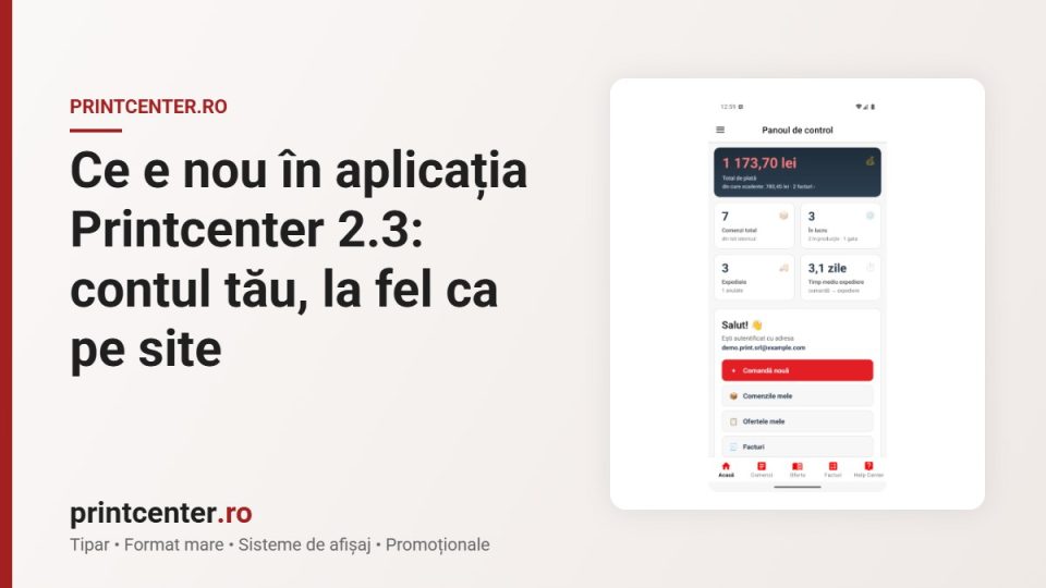 Ce e nou în aplicația Printcenter 2.3: contul tău, la fel ca pe site