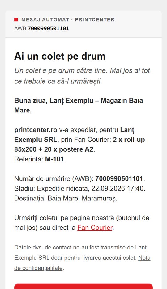 Emailul primit de magazin, pe telefon