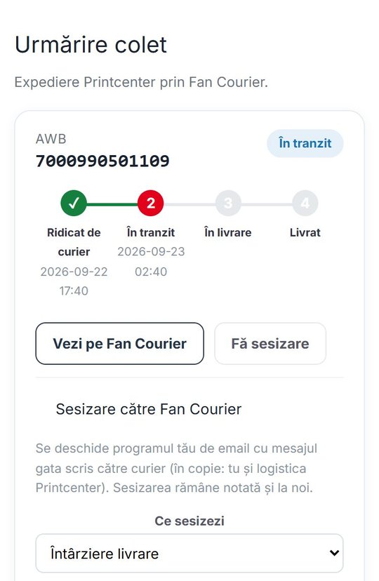 Sesizarea la curier, direct din pagina coletului